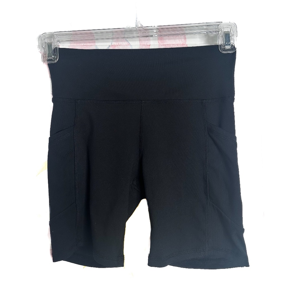 High rise black athletic shorts.